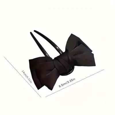 Elegant Black Bow U-Shaped Hair Clip for Women - Smarsty