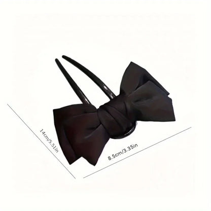 Elegant Black Bow U-Shaped Hair Clip for Women - Smarsty