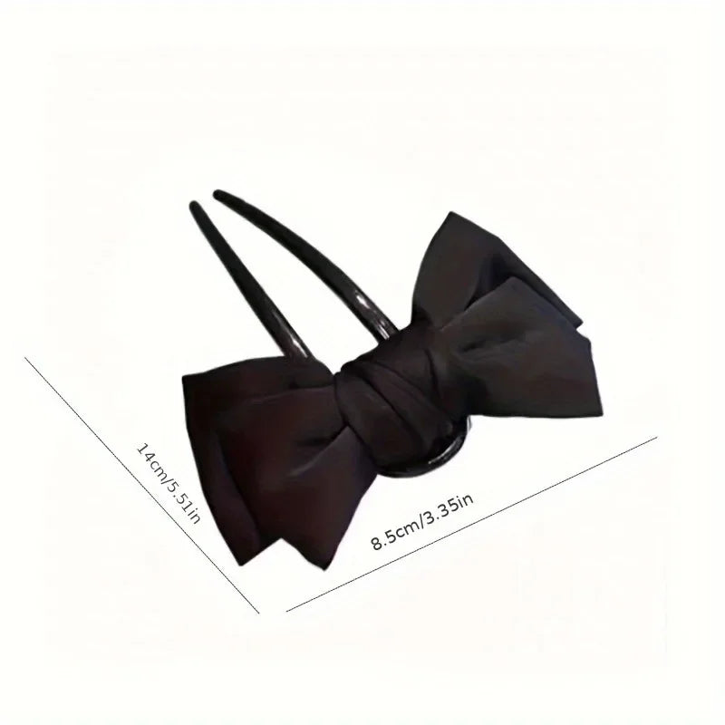 Elegant Black Bow U-Shaped Hair Clip for Women - Smarsty