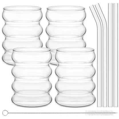 Creative Glass Cups Set with Straws for Stylish Drinking - Smarsty