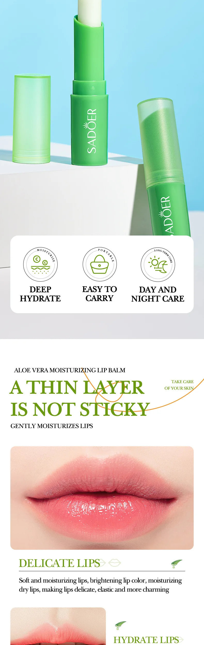 SADOER Aloe Lip Balm for Nourishing and Hydrating Lips - Smarsty