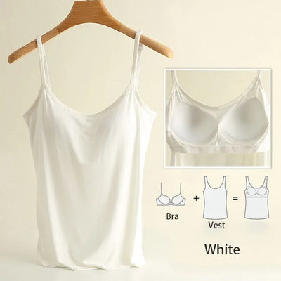 M-3XL For 35-85kg Modal Plus Size Camisole Tank Top With Fixed Cup Women's Chest Padded Outer Wear Bottoming Underwear Wear-Free - Smarsty