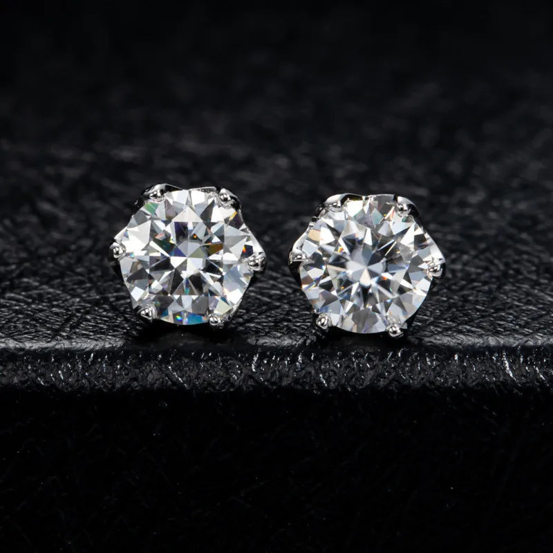 Moissanite Stud Earrings Sterling Silver VVS D Sparkle - Smarsty