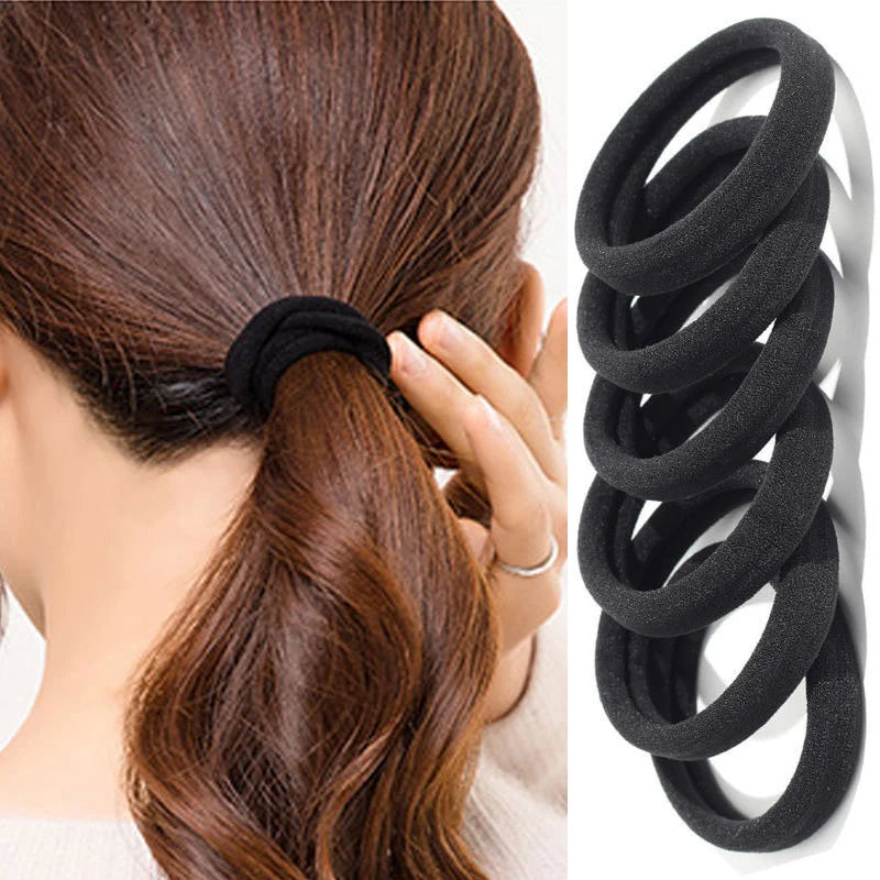 50Pcs Black Hair Ties Seamless No Damage Thick Hold - Smarsty
