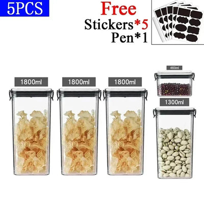 460-1800ml Sets Kitchen Stackable Sealed Jar Plastic Food Storage Box Multigrain Tank Bottle Dried Fruit Tea Storage Containers by Smarsty