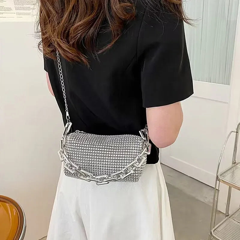 Rhinestone Bucket Bag Sparkling Crossbody Chain Bag - Smarsty