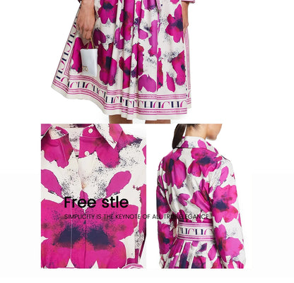 CHCH Women's Dress New Long sleeved Shirt Long Skirt Flower Print Party Dress - Smarsty
