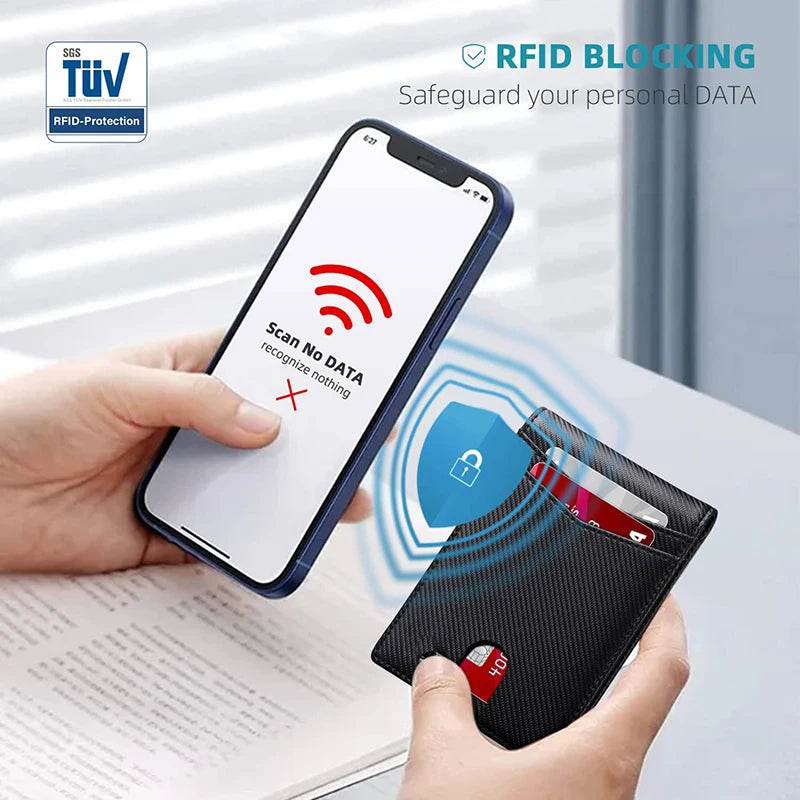Rfid Carbon Fiber Luxury Men Wallets Money Bag Slim Thin Man Card Holder Wallet for Men Small Short Purse Male Vallet Billfold - Smarsty