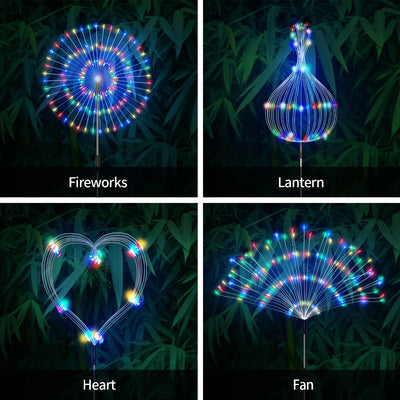 2 Pack 120/150 LED Outdoor Solar Garden Lights,Copper Wire Garden Fireworks Lamp 8 Modes Landscape Light for Pathway Lawn Decor