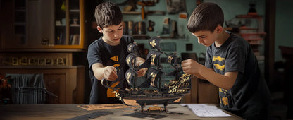 Robotime Rokr 3D Puzzle Wooden Seahouse Barque Model kits Build Home Desk Decoration Gift For Teens and Adults