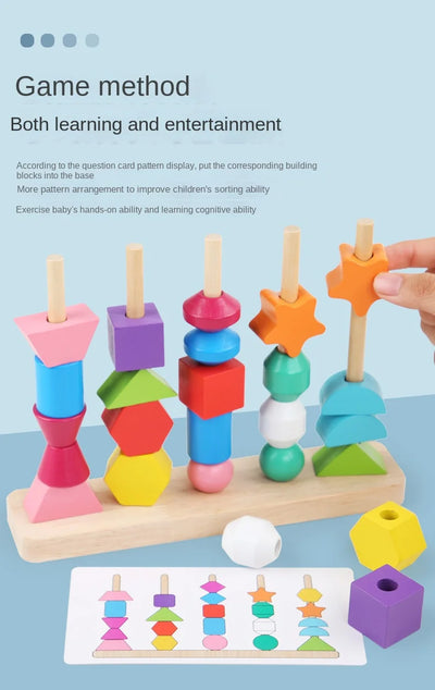 Montessori Wooden Toys Color Shape Matching Puzzle Game Colorful Beaded Color Cognition Early Educational Toys Gift for Children - Smarsty