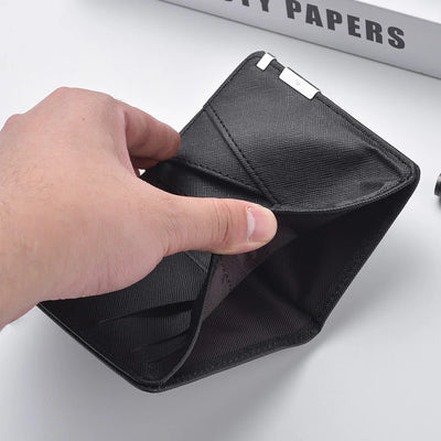 Black Faux Leather Small Slim Business-Style Wallet - Multiple Card Slots, Credit Card and Driver's License Holder, Geometric In - Smarsty