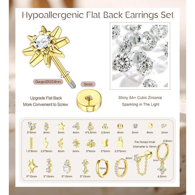Stainless Steel Earrings For Sensitive Ears Slim Flat Back - Smarsty