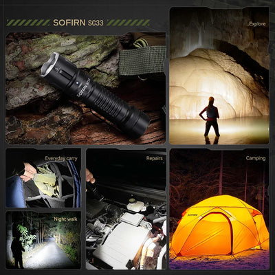 Sofirn SC33 XHP70.3 HI LED Flashlight Tactical 5200lm Powerful 21700 USB C Rechargeable Torch with Tail E-switch Outdoor Light by Smarsty