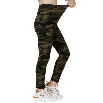 Camouflage Gray Green Tight Casual High Stretch Women's Leggings, Sporty And Sexy Fitness Retro Nine Point Pencil Pants - Smarsty