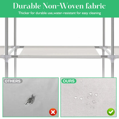 Closet Wardrobe Organizer Storage Rack Portable Clothes Shoe Clothing Shelf Dustproof Non-woven Fabric Quick and Easy to Assembl