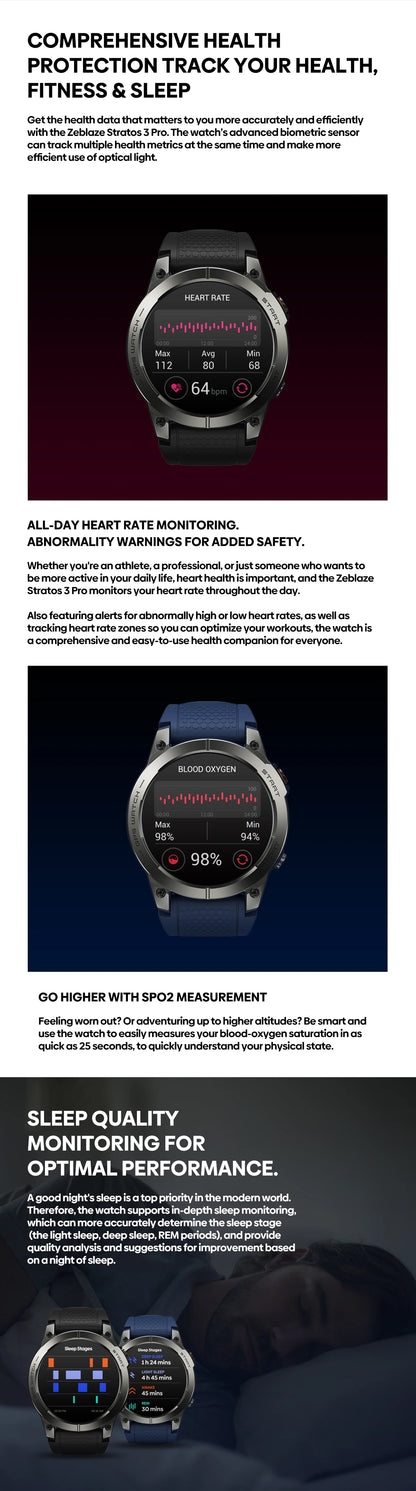 Zeblaze Stratos 3 Pro GPS Smart Watch with AMOLED Display - Smarsty