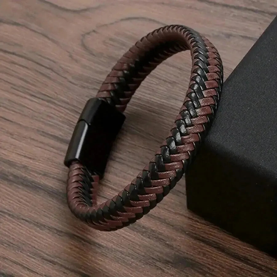 Retro Mens Leather Open Bangle Adjustable Sports Bracelet - Smarsty