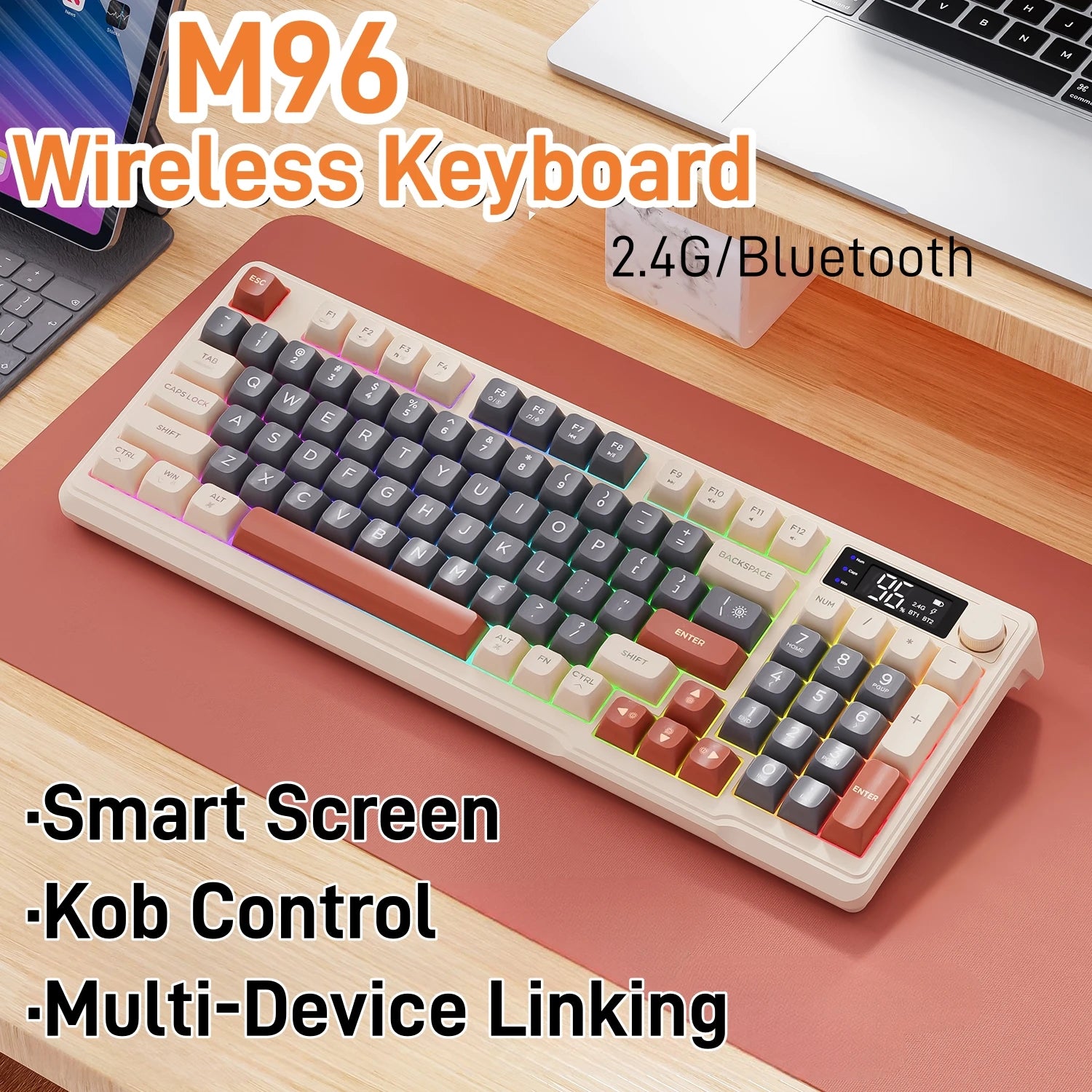 Wireless Keyboard With Screen Bluetooth Multi Device Linking