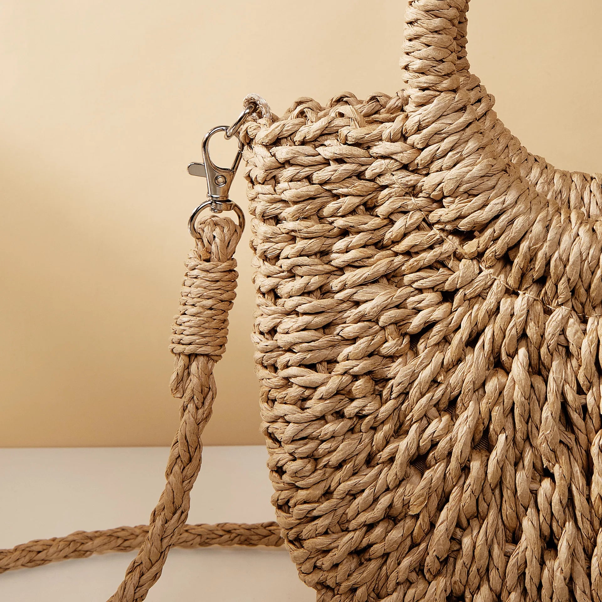 Handwoven Straw Rattan Half Moon Beach Bag Large Capacity - Smarsty