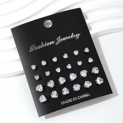 12 Pairs Zirconia Stud Earrings Gift Set Luxurious Shiny - Smarsty