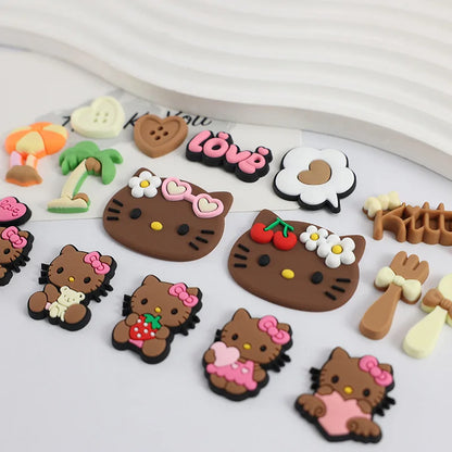 Beach Style Tropical Tan Hello Kitty Shoe Charms Set For DIY Clogs Sandals Decoration KT Cat PVC Material Design Christmas Gifts