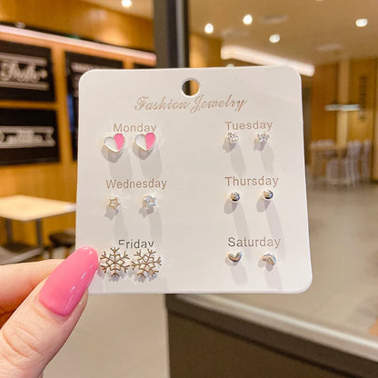 4 Pair Silver Heart Stud Earrings Set Cute Gift Everyday - Smarsty