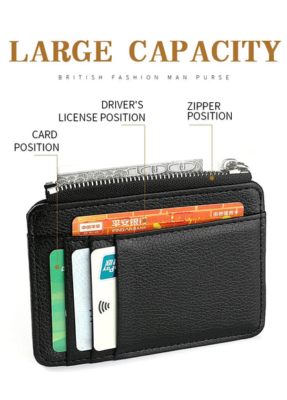 Mini Credit Card Wallet Id Card Holder Men's Small Wallet Thin Sleeve Zipper Short Coin Wallet
