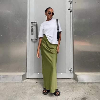 Elegant Satin Black Trumpet Skirts Fashion Slim High Waist Skirts Women Female Solid Office Long Skirt Spring Summer - Smarsty
