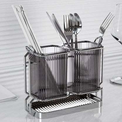 Luxury Wall-Mounted Chopsticks Holder - No Drill Utensil Organizer for Kitchen, Multi-Function Spoon & Fork Rack with Drain Hole