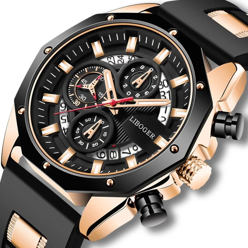 Fashion Men Watch with Auto Date and Silicone Strap - Smarsty