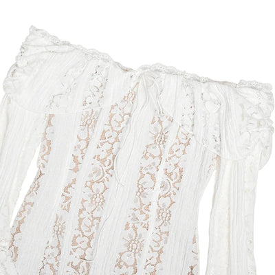 Suninheart White Off The Shoulder Autumn Bodycon Dress 2025 Long Sleeve Elegant Lace Maxi Dress Wedding Guest Dress for Women - Smarsty
