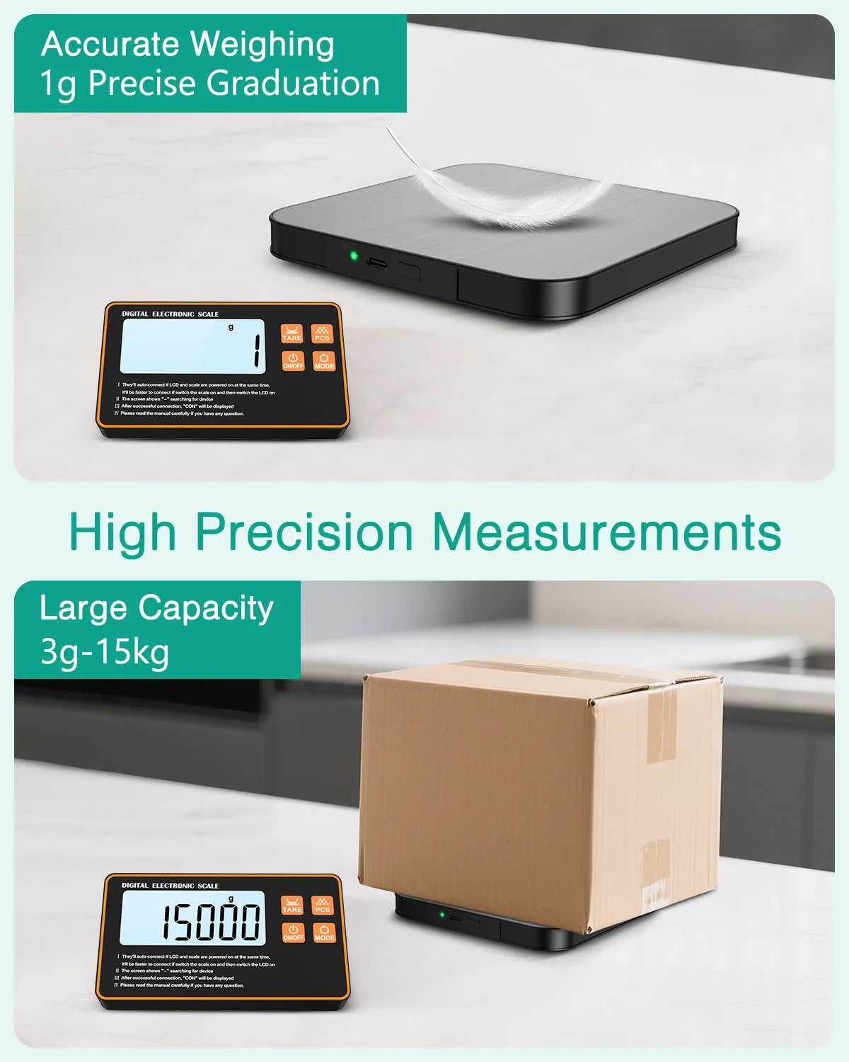 15KG Wireless Magnetic Digital Kitchen Scale with Remote LCD Display Split-Designed Food Scale for Baking Cooking Meal Prep
