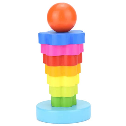 Wooden Rainbow Tower Children Educational Montessori Toys Childhood Learning Kids Colorful Wood Blocks for Christmas Gift TMZ
