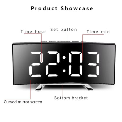 LED Curved Alarm Clock with Dual-purpose Mirror Display - Smarsty