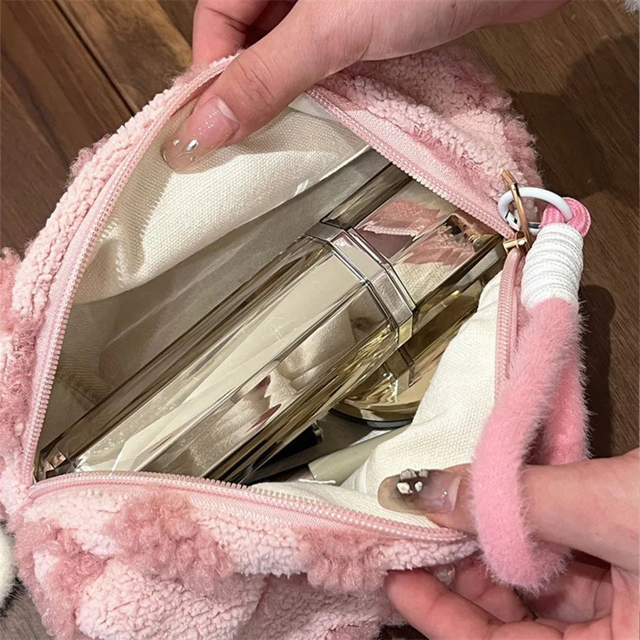 Soft Plush Makeup Bag Portable With Handle Travel Organizer - Smarsty