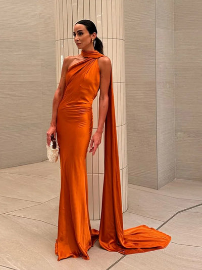 Sexy Satin Ribbon Party Dress Women Elegant Halter Backless Off Shoulder Sleeveless Female Dresses 2024 Summer Solid Robe Gown - Smarsty