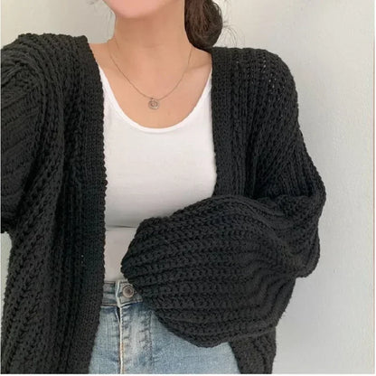 New 2024 Chic Korean Fashion Short Cardigans Knitted Poncho Women Summer Elegant Vintage Minimalist Lady Tops - Smarsty