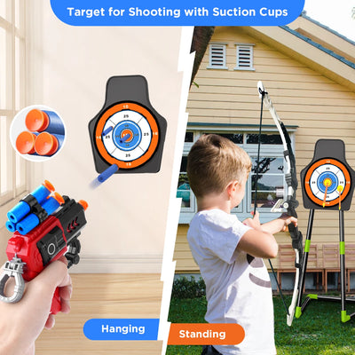 VATOS 2X Bow Arrow + Guns Toy For Kids Night-Light Archery Stand Target Board Indoor Outdoor Game Toys Boys Girls Christmas Gift - Smarsty
