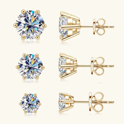 Moissanite Stud Earrings 0.5-2ct 18K Gold Plated Luxury - Smarsty