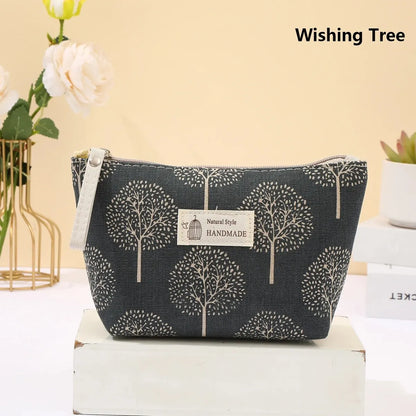Canvas Cosmetic Bag Zipper Case With Card Holder For Travel - Smarsty