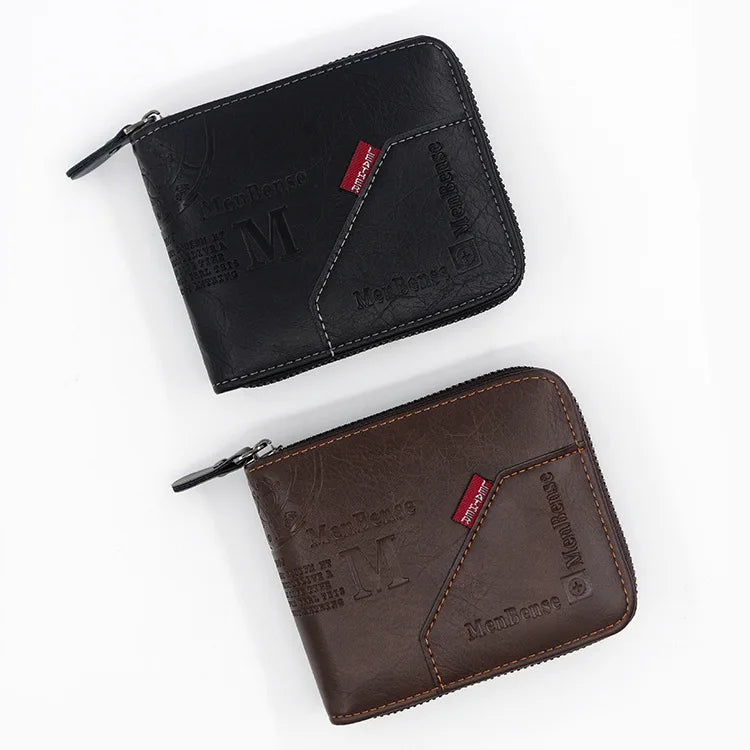 New Men Zipper Wallets Short Card Holder Vintage Male Wallet High Quality PU Leather Classic Coin Pocket Wallet For Boys - Smarsty