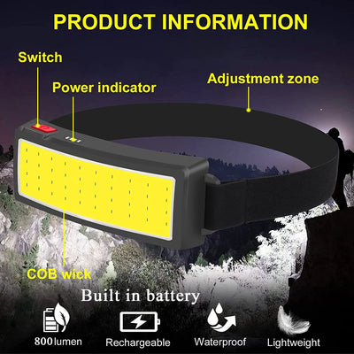 Powerful COB Headlamp Type-c/USB Rechargeable Head Flashlight Built-in Battery Outdoor Fishing Camping Lantern Waterproof Torch by Smarsty