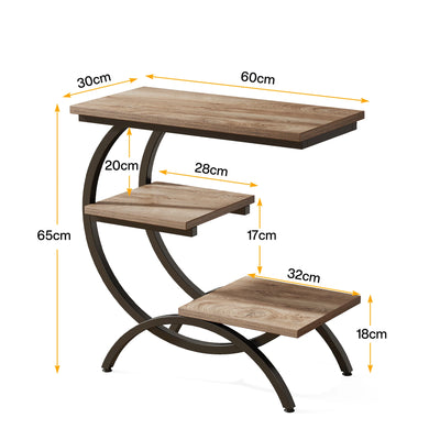 Tribesigns C-Shaped End Table, Industrial 3-Tier Small Table for Couch, Wood Bedside Table Snack Table with Storage Shelves - Smarsty