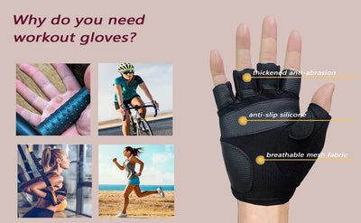 1Pair Breathable Cycling Gloves Workout Gym Gloves for Men Women Weight Lifting Fingerless Gloves Training Exercise Fitness by Smarsty