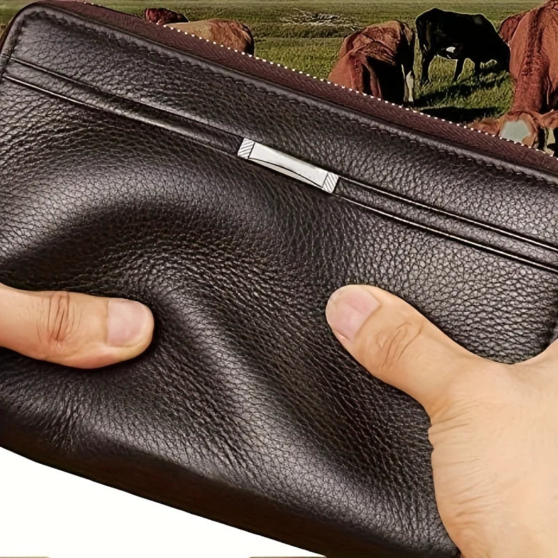 Men Large Capacity Wallet Long Zipper Purse Synthetic Leather Clutch Business Handbag Phone Card Holder Case Gift for Men Him - Smarsty