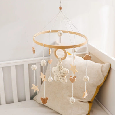 Baby Crib Mobile Bed Bell Rattle Toys Wooden Crochet Stars Pendant Bed Bell Toys Newborn Comfort Crib Bracket Hanging Toys Gifts by Smarsty