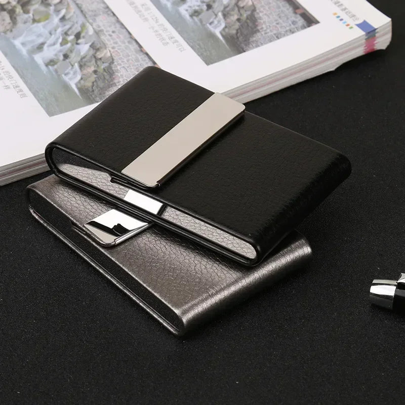 High Quality Business Multifunction Card Holder Case Slim PU Leather Metal Pocket Card Holder with Magnetic Shut Cigarette Case
