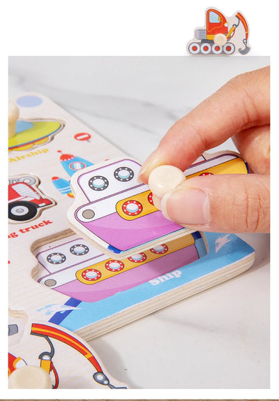 Wooden Puzzle Montessori Toys for Kids Cartoon Animal Traffic Hand Grab Boards Early Learning Educational Toys for Children - Smarsty