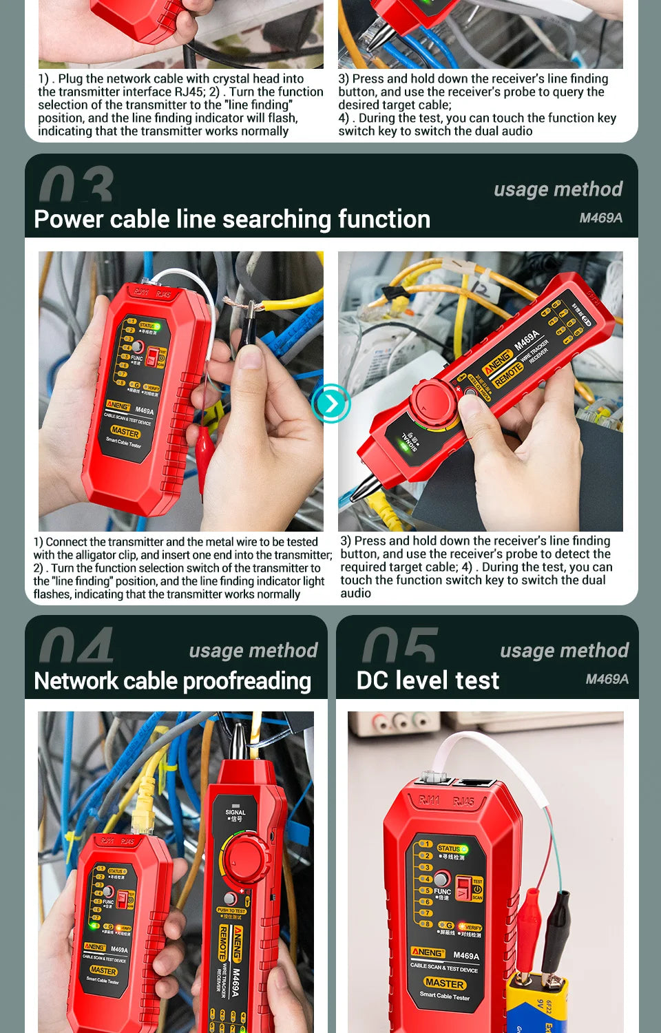 ANENG M469A Network Cable Tester with Line Tracking Feature - Smarsty